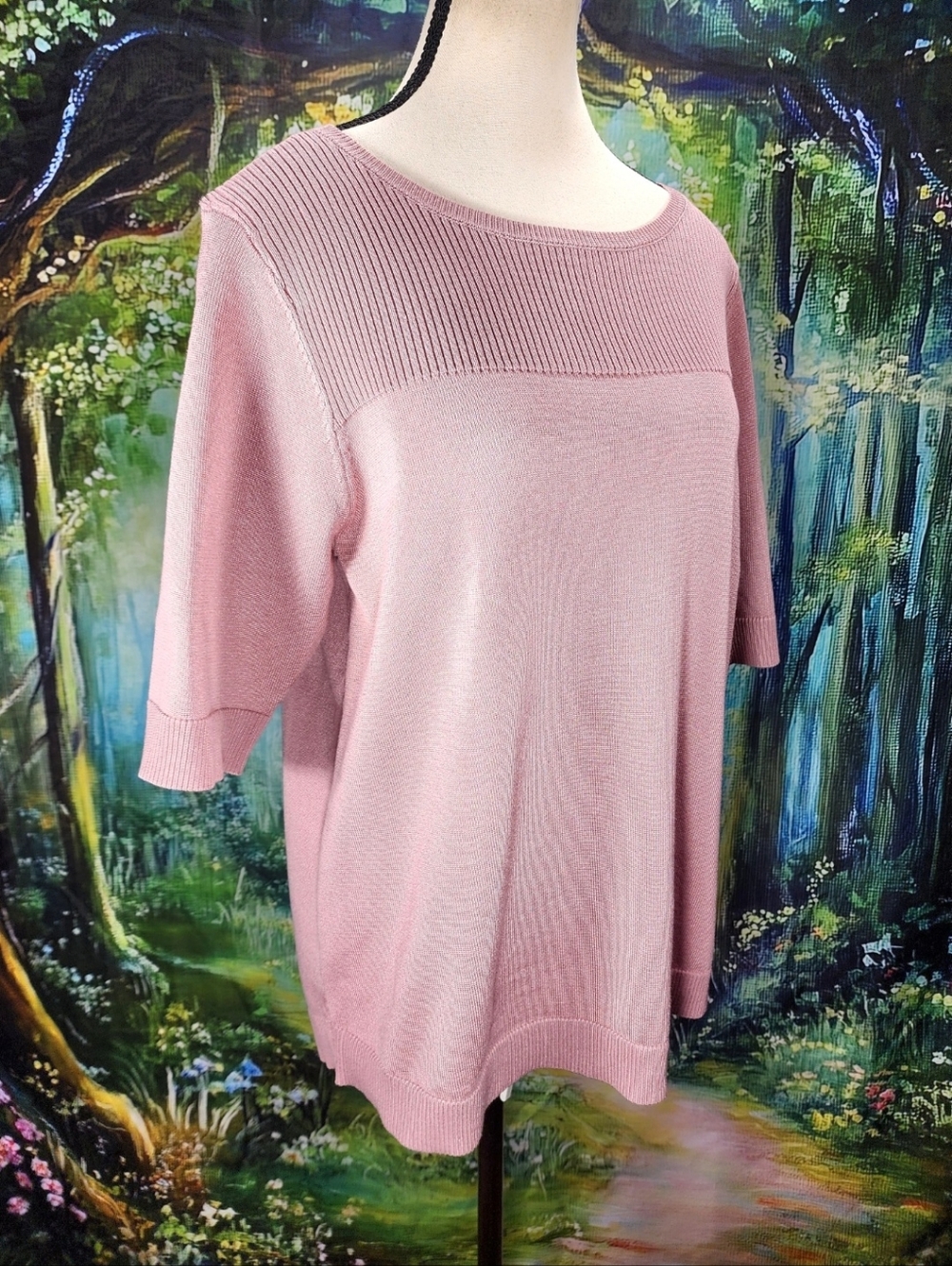 MELISSA PAIGE Shimmer Blush Pink Ribbed Top Size L NWT!